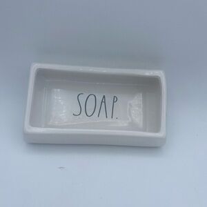 Rae Dunn White Farm House Chic Ceramic Soap Sponge Dish Tray 7.5x3.5”